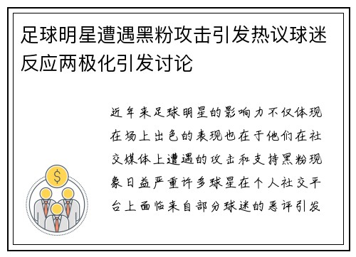 足球明星遭遇黑粉攻击引发热议球迷反应两极化引发讨论